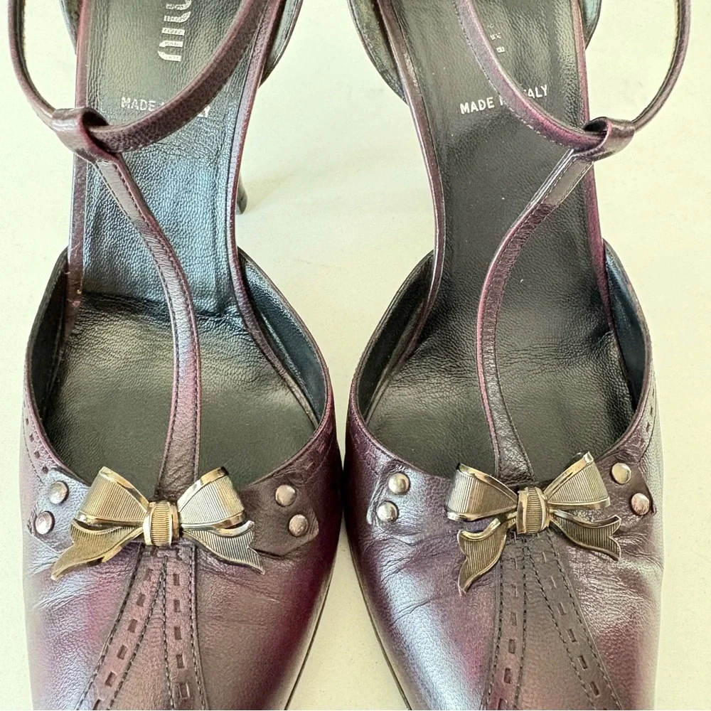 Miu Miu Dark Burgundy Leather Ankle Strap Pointed Toe Women’s Pump Heels US Sz 7 - Picture 5 of 13